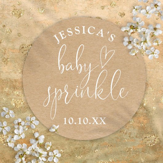 Boho Rustic Kraft Baby Sprinkle Shower Favor Ronde Sticker