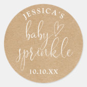 Boho Rustic Kraft Baby Sprinkle Shower Favor Ronde Sticker (Voorkant)