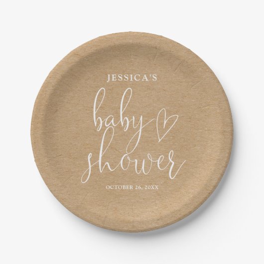 Boho Rustic Kraft Genderneutraal Baby shower Papieren Bordje (Voorkant)