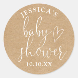 Boho Rustic Kraft Neutraal Baby shower Favoriet Ronde Sticker