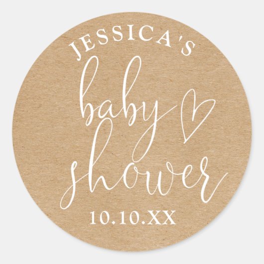 Boho Rustic Kraft Neutraal Baby shower Favoriet Ronde Sticker (Voorkant)