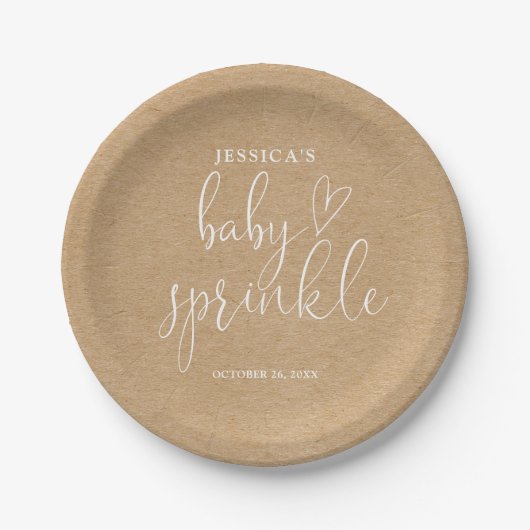 Boho Rustic Kraft Neutral Baby Sprinkle Shower Papieren Bordje (Voorkant)