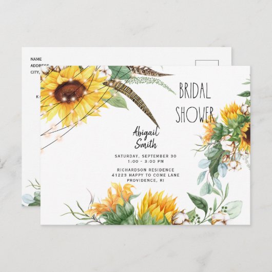 Boho Rustic Lights Sunflower Vrijgezellenfeest Inv Uitnodiging Briefkaart (Voorkant / Achterkant)