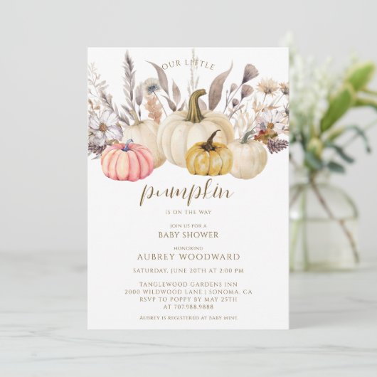 Boho Rustic Little Pumpkin Baby shower Kaart (Staand voorkant)