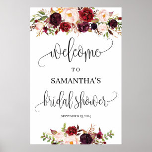 Boho rustic marsala floral vrijgezellenfeest welko poster