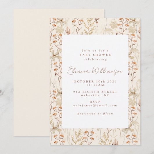 Boho Rustic Meadow Flowers Floral Baby shower Kaart (Voorkant / Achterkant)