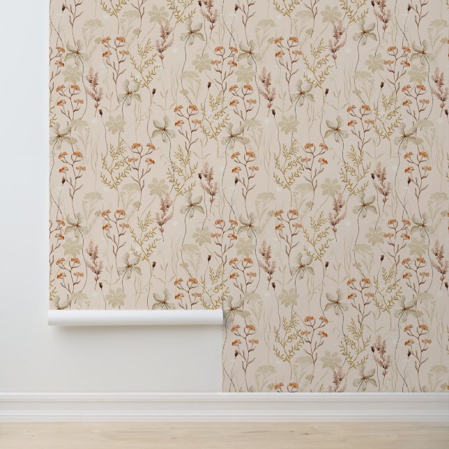 Boho Rustic Meadow Flowers Floral Botanische Natuu Behang (Applicatie)