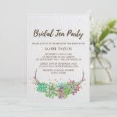 Boho Rustic Mint Floral Succulent Bridal Tea Party Kaart (Staand voorkant)