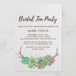 Boho Rustic Mint Floral Succulent Bridal Tea Party Kaart