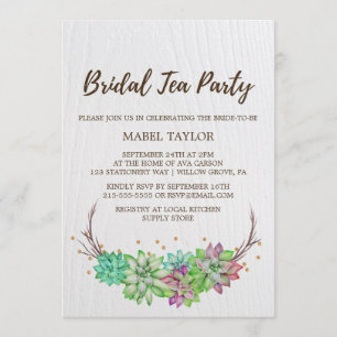 Boho Rustic Mint Floral Succulent Bridal Tea Party Kaart