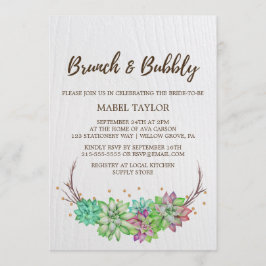 Boho Rustic Mint Floral Succulent Brunch & Bubble Kaart