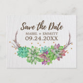 Boho Rustic Mint Floral Succulent Save the Date Aankondigingskaart (Voorkant)