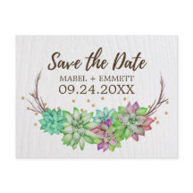 Boho Rustic Mint Floral Succulent Save the Date