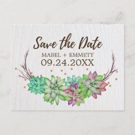 Boho Rustic Mint Floral Succulent Save the Date Aankondigingskaart