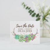 Boho Rustic Mint Floral Succulent Save the Date Aankondigingskaart (Staand voorkant)