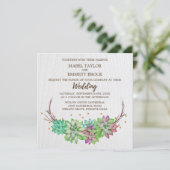Boho Rustic Mint Floral Succulent Square Wedding Kaart (Staand voorkant)