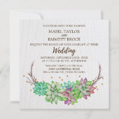 Boho Rustic Mint Floral Succulent Square Wedding Kaart (Voorkant)