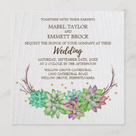 Boho Rustic Mint Floral Succulent Square Wedding Kaart