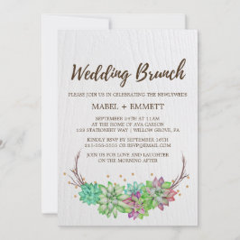 Boho Rustic Mint Floral Succulent Wedding Brunch Kaart