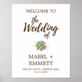 Boho Rustic Mint Floral Succulent Wedding Welkom Poster (Voorkant)