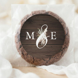 Boho Rustic Neutral Dried Palm Leaves Wedding Squa Ronde Sticker