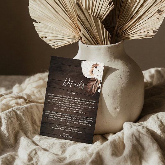 Boho Rustic Neutral Flowers Wedding Details Enclos Informatiekaartje