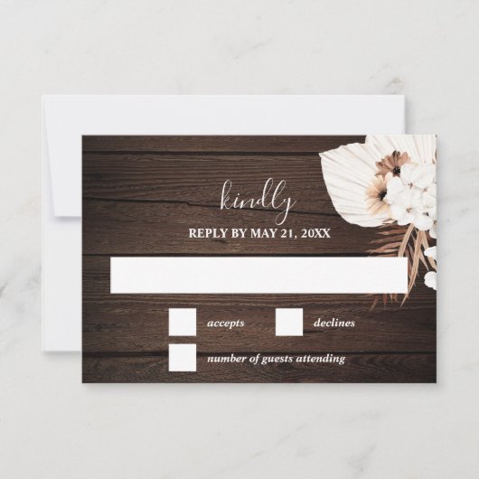 Boho Rustic Neutral Flowers Wedding RSVP Card (Voorkant)