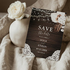 Boho Rustic Neutral Flowers Wedding Save the Date Aankondigingskaart