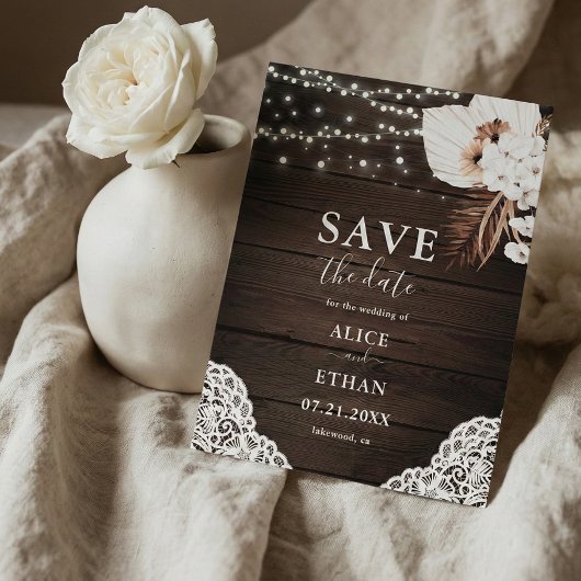 Boho Rustic Neutral Flowers Wedding Save the Date Aankondigingskaart