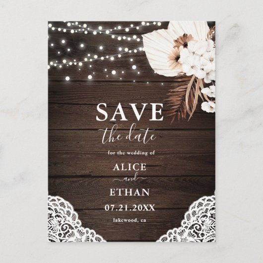 Boho Rustic Neutral Flowers Wedding Save the Date Aankondigingskaart (Voorkant)