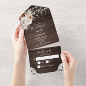 Boho Rustic Neutrale Bloemen Slingerlichten All In One Uitnodiging (Afscheurbaar)