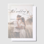 Boho Rustic Overlay Foto Huwelijk Vellum Uitnodigingen (Offset)