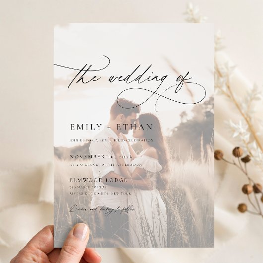 Boho Rustic Overlay Foto Huwelijk Vellum Uitnodigingen