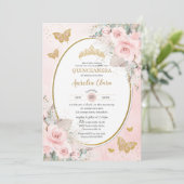 Boho Rustic Pampas Blush Roze Bloemen Quinceañera Kaart (Staand voorkant)