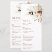 Boho Rustic Pampas Floral Wedding Menu & Drinken (Voorkant / Achterkant)