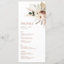Boho Rustic Pampas Floral Wedding Menu & Drinken