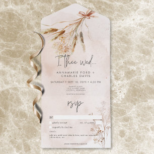 Boho Rustic Pampas & Gedroogde Grassen Boeket Geen All In One Uitnodiging