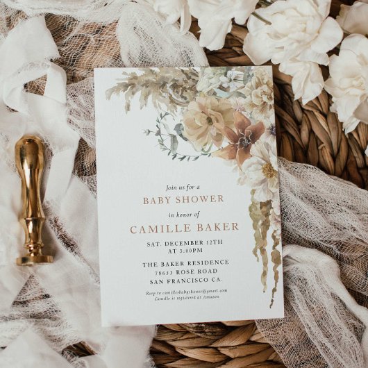 Boho Rustic Pampas Grass Baby shower Uitnodiging