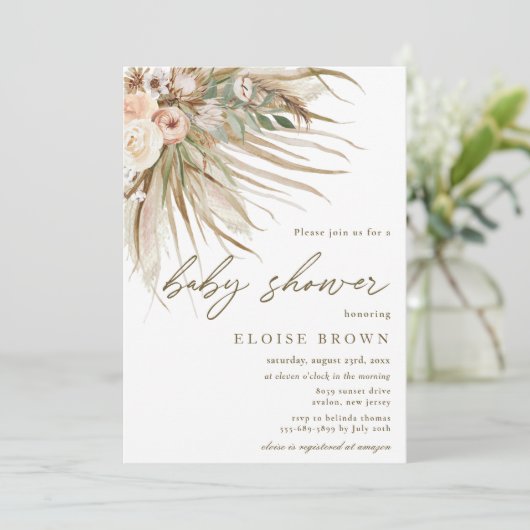 Boho Rustic Pampas Grass Floral Baby shower Kaart (Staand voorkant)