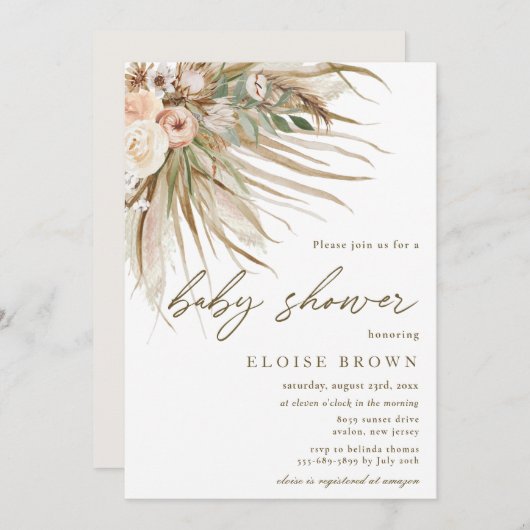 Boho Rustic Pampas Grass Floral Baby shower Kaart (Voorkant / Achterkant)