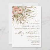 Boho Rustic Pampas Grass Peach Floral Wedding Kaart (Voorkant)
