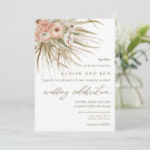 Boho Rustic Pampas Grass Peach Floral Wedding Kaart (Staand voorkant)