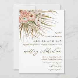 Boho Rustic Pampas Grass Peach Floral Wedding Kaart