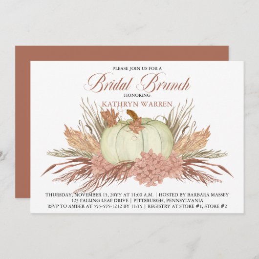 Boho Rustic Pampas Grass | Pumpkin Bridal Brunch Kaart (Voorkant / Achterkant)