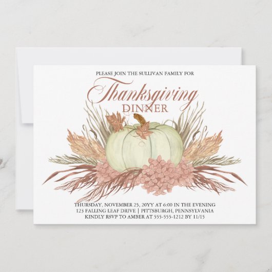 Boho Rustic Pampas Grass | Thanksgiving pompoen Kaart (Voorkant)