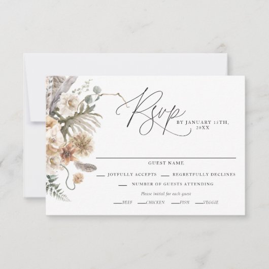 Boho Rustic Pampas Grass Wedding RSVP Kaart (Voorkant)