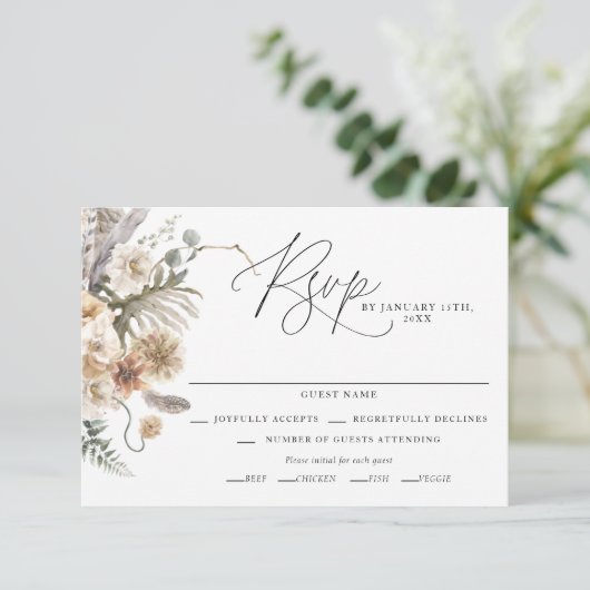 Boho Rustic Pampas Grass Wedding RSVP Kaart (Staand voorkant)