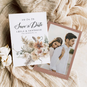 Boho Rustic Pampas Grass Wedding Save the Date Kaart