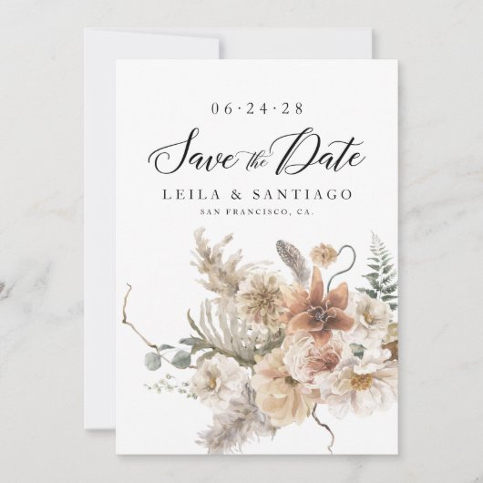 Boho Rustic Pampas Grass Wedding Save the Date Kaart (Voorkant)