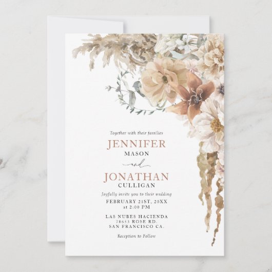 Boho Rustic Pampas Grass Wedding Uitnodiging (Voorkant)